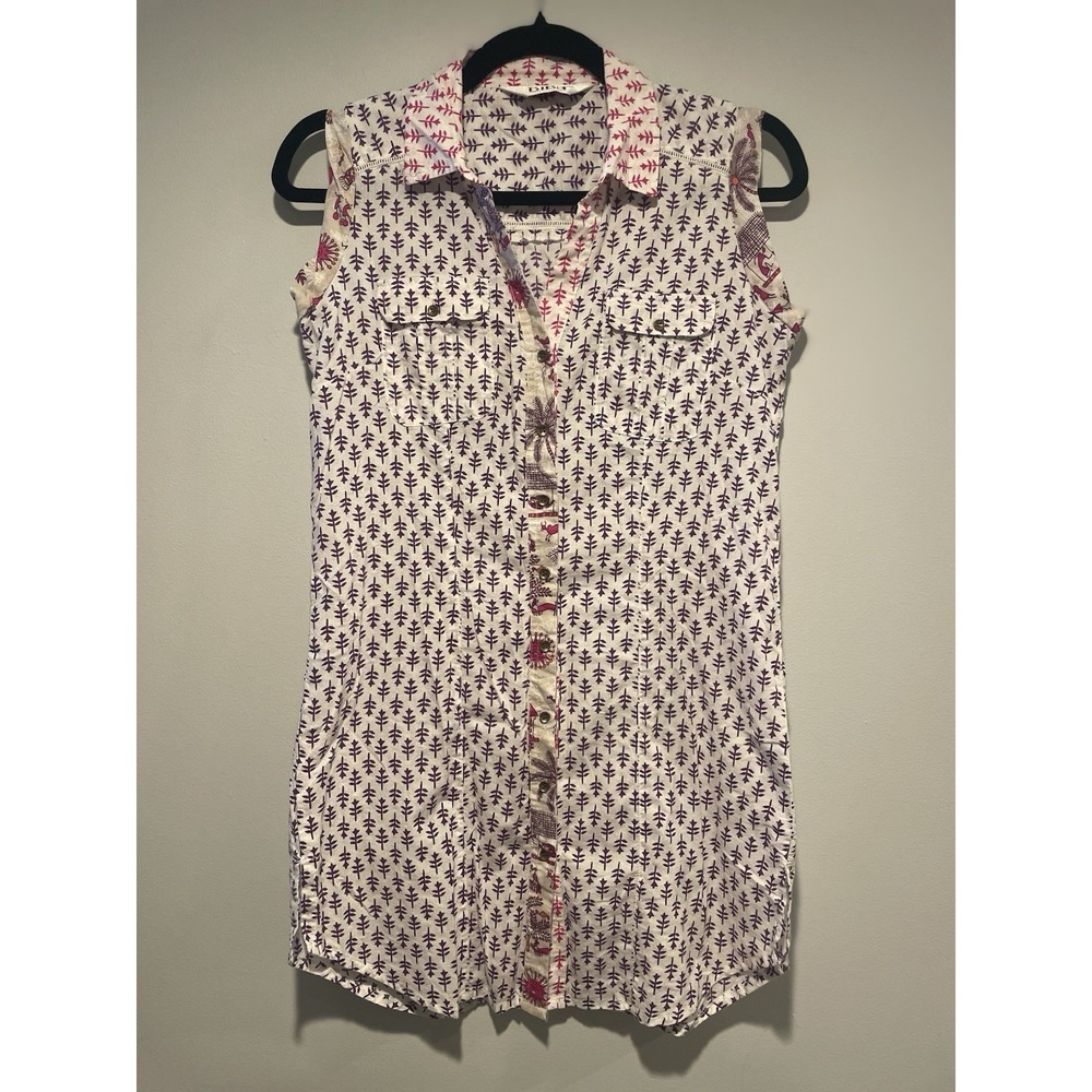 Biba Shirt Top Tunic Womens Size 36 Short Sleeve Button Down Lightweight